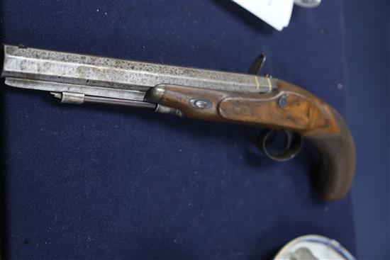 Gardner, Newcastle. A cased pair of early 19th century flintlock holster pistols, by Gardner, Newcastle, pistols 14in. (hammers broken